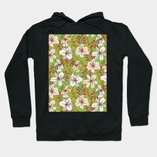 Lily Flower Pattern On Green Hoodie